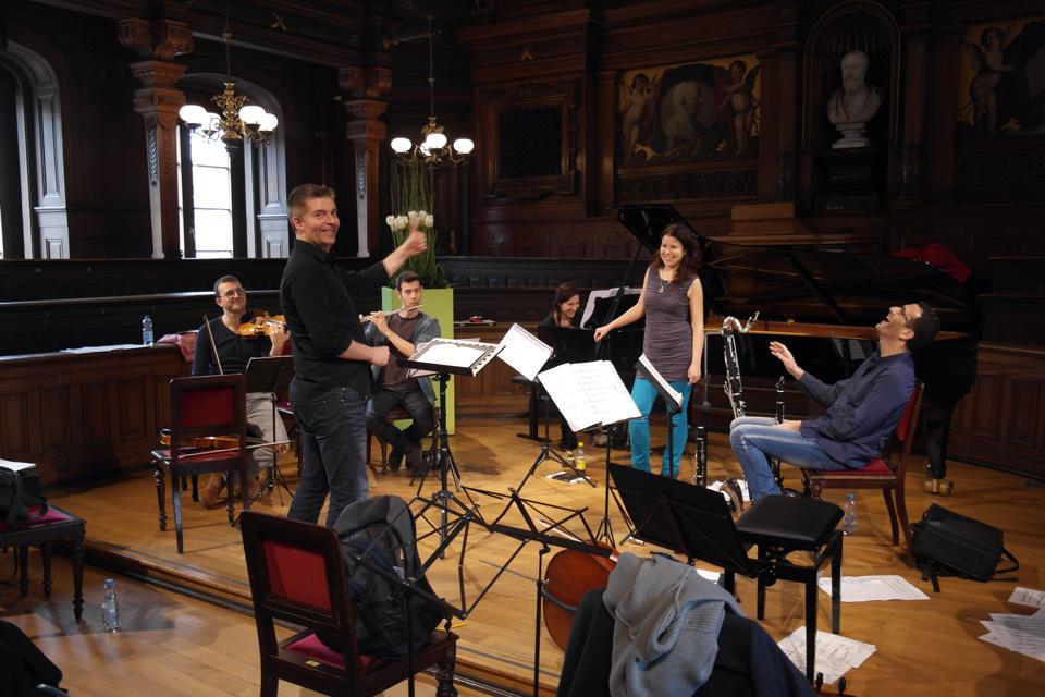 Conductor Mathias Pintcher with the Meitar Ensemble Heidleberg Spring Festival